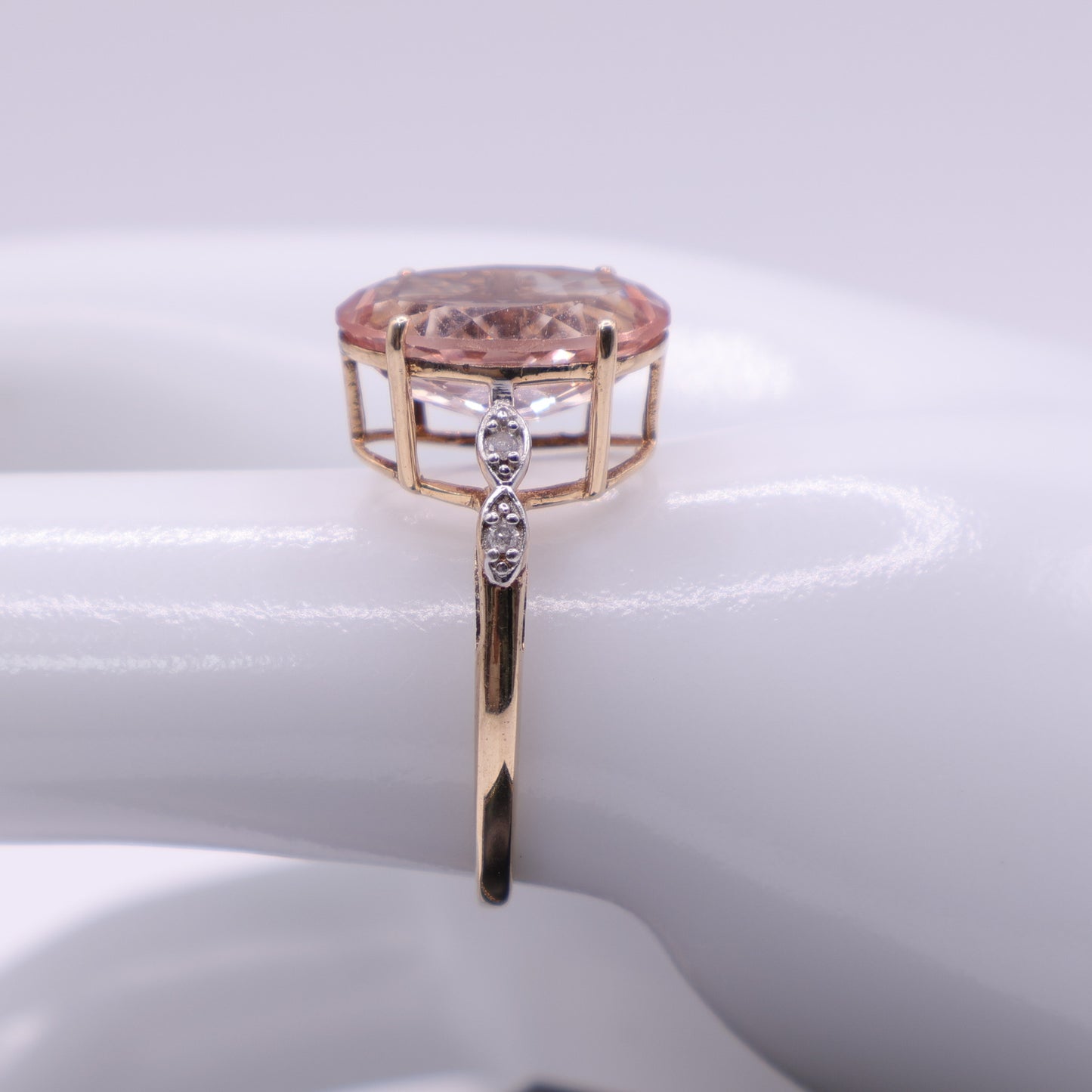 Second-Hand 9ct Gold Oval Pink Stone and Diamond Accent Ring