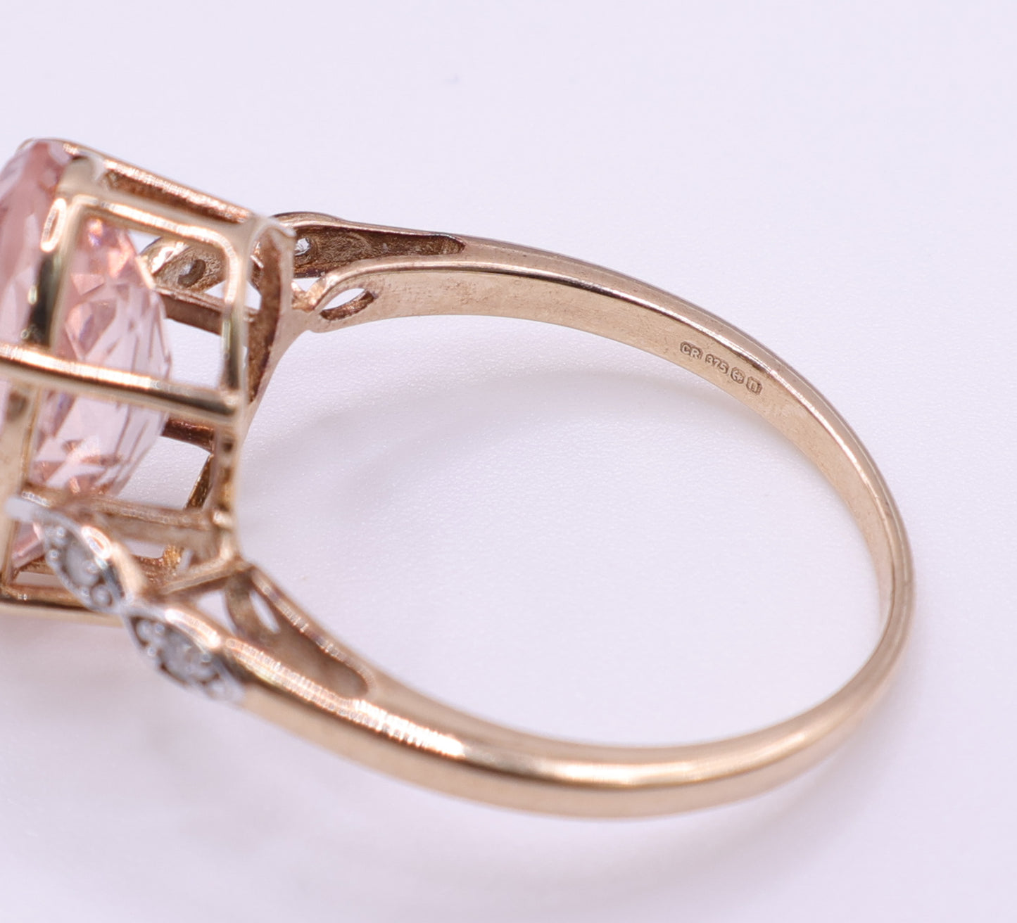 Second-Hand 9ct Gold Oval Pink Stone and Diamond Accent Ring