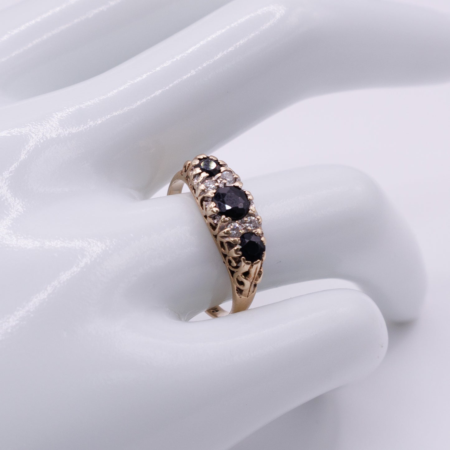Second-Hand 9ct Gold Deep Blue and Clear Cubic Zirconia Ring