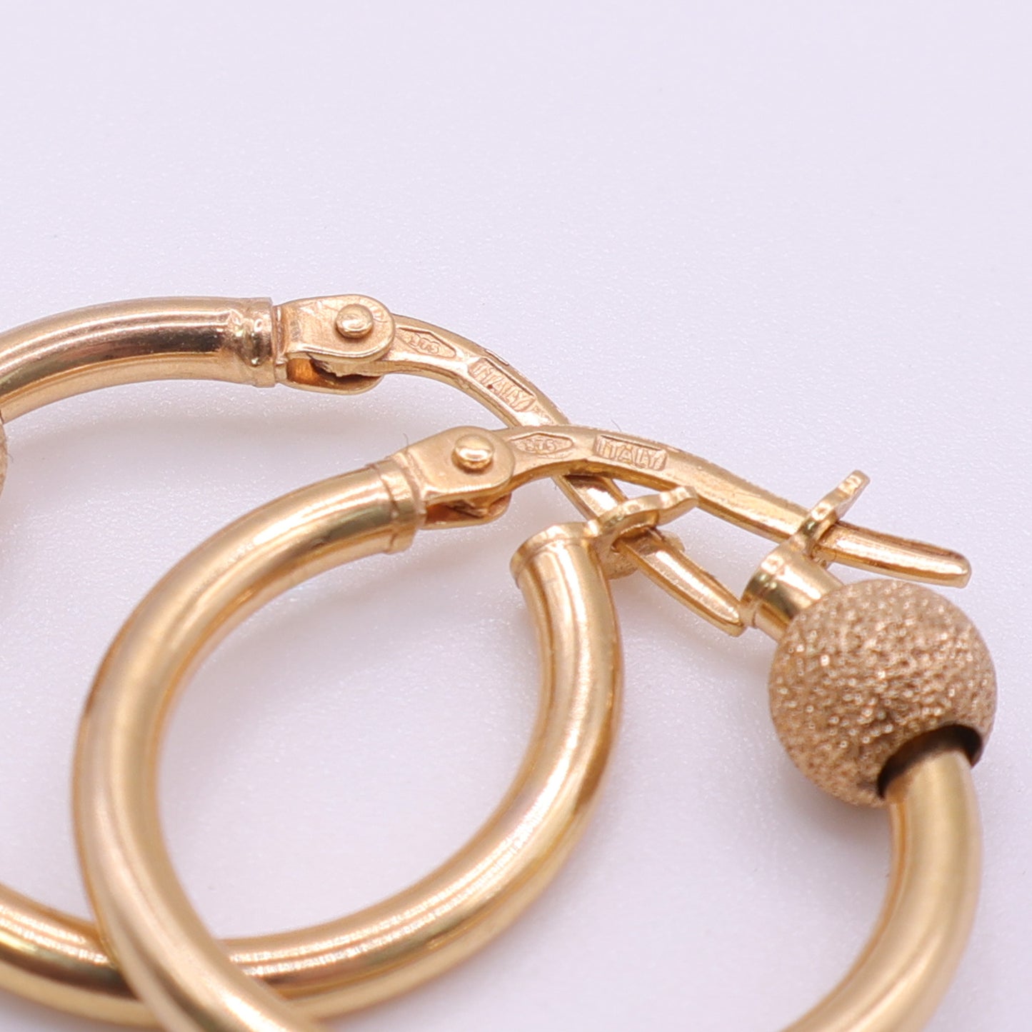 9ct Yellow Gold Hoop Earrings with Textured Bead Detail