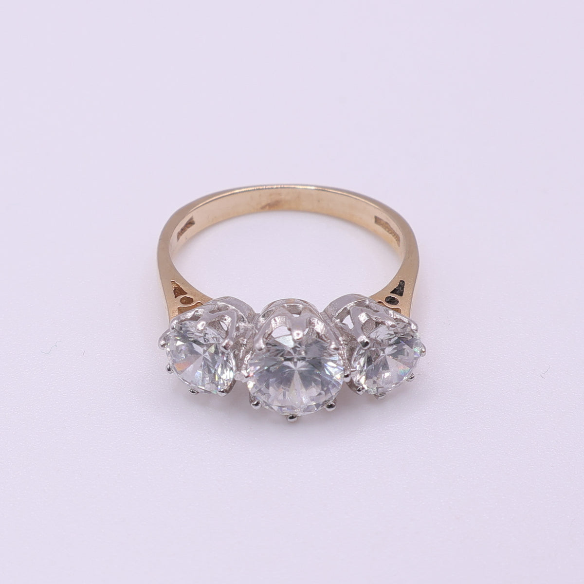 14ct Yellow Gold CZ Three Stone Ring
