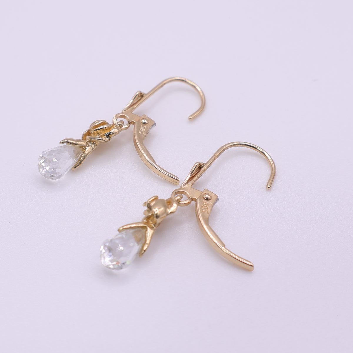 14ct Yellow Gold CZ Briolette Drop Earrings
