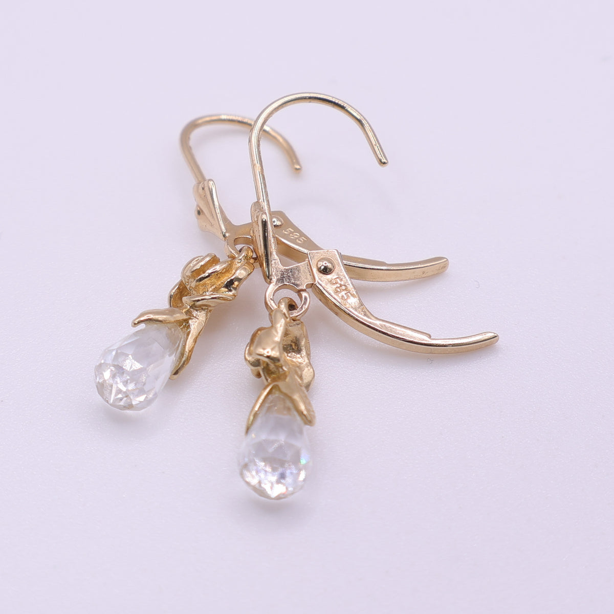 14ct Yellow Gold CZ Briolette Drop Earrings