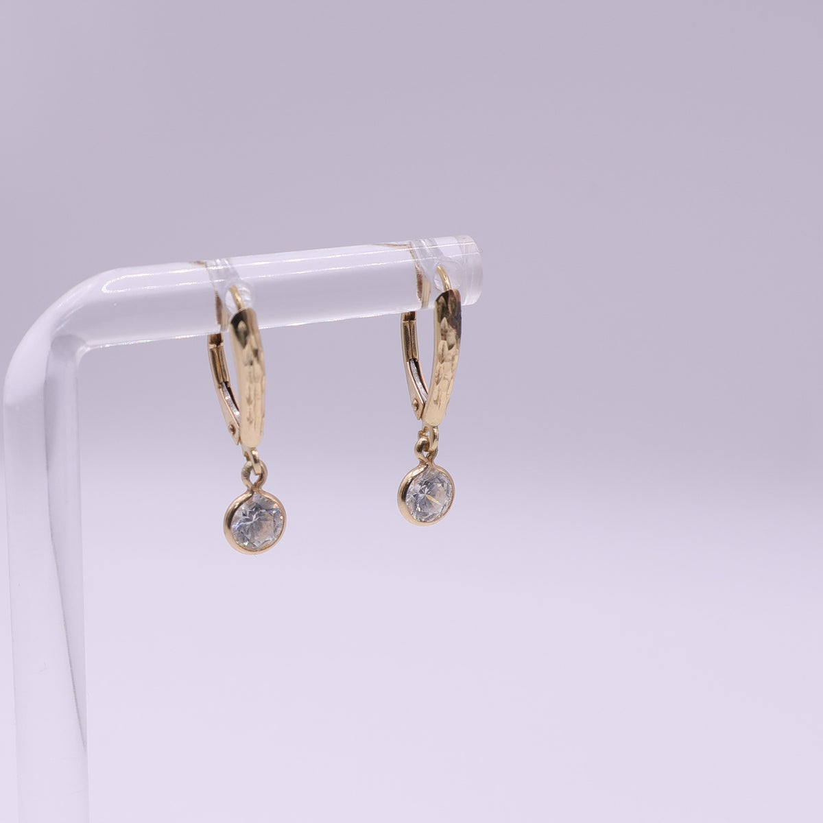14ct Yellow Gold Textured Drop Earrings with CZ