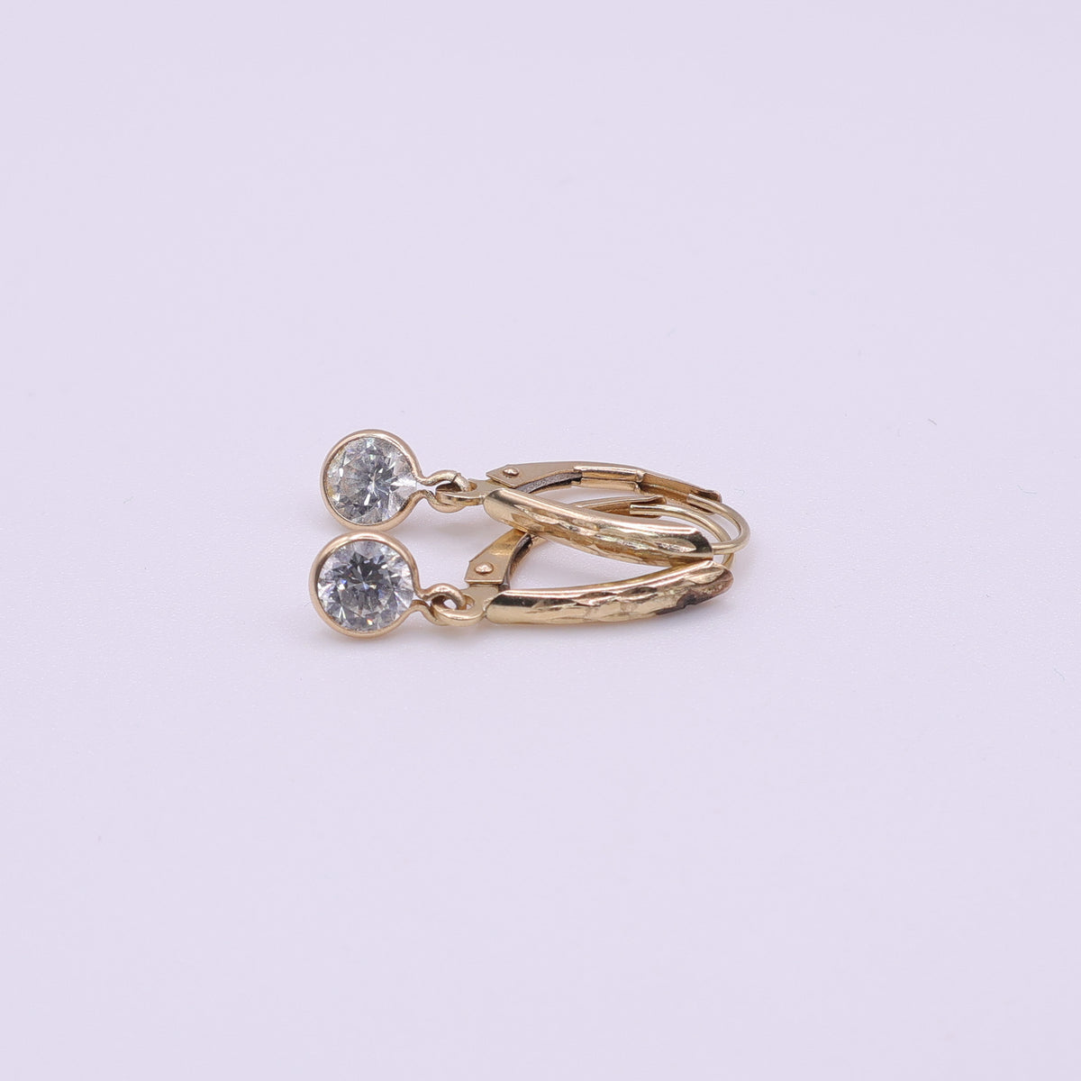14ct Yellow Gold Textured Drop Earrings with CZ