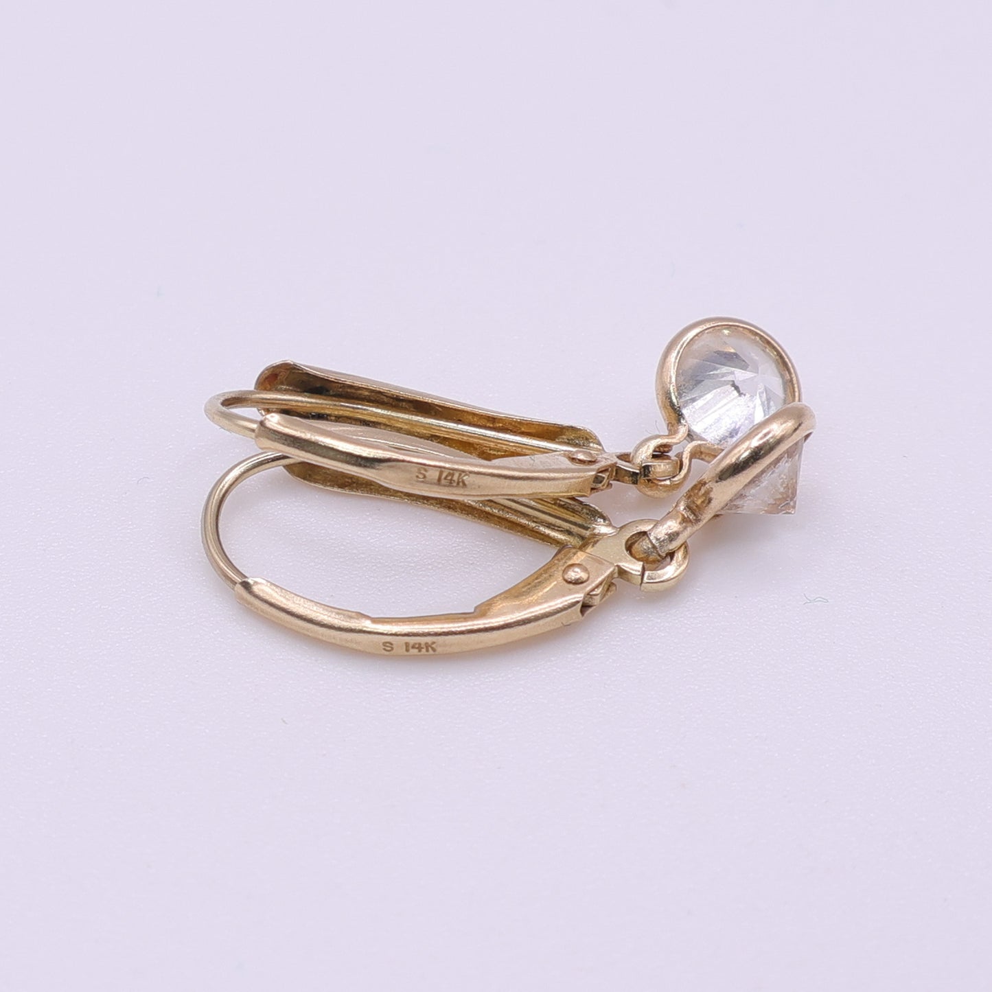 Second-Hand 14ct Yellow Gold Textured Drop Earrings with CZ