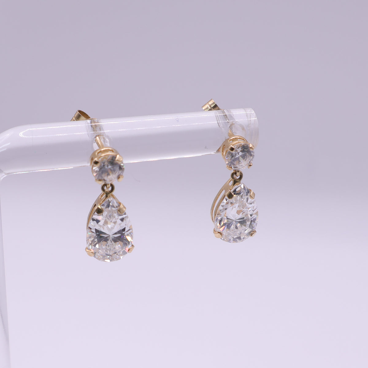 14ct Yellow Gold Pear Cut CZ Drop Earrings