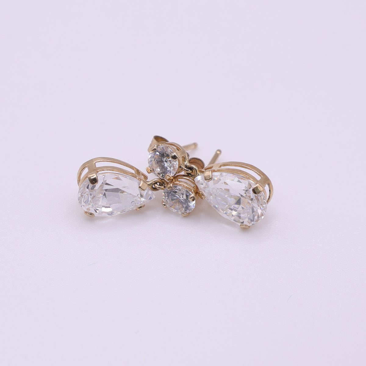 14ct Yellow Gold Pear Cut CZ Drop Earrings