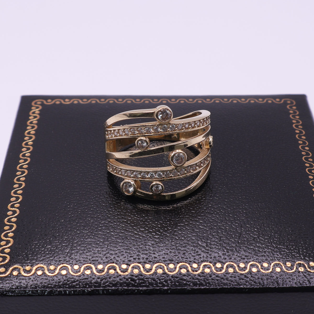 14ct Yellow Gold White Topaz Multi Band Ring