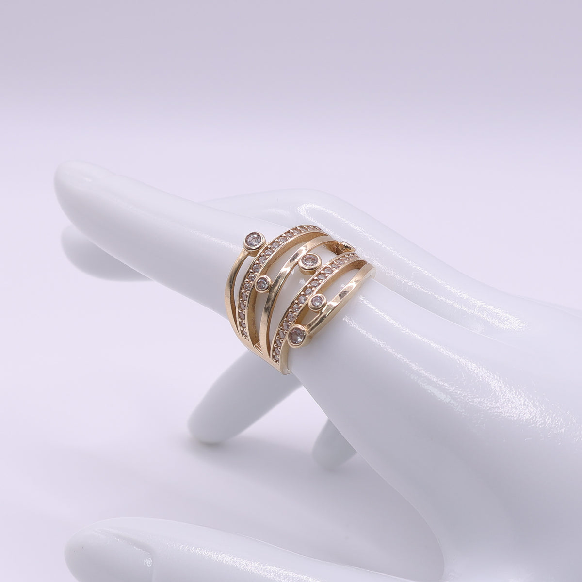 14ct Yellow Gold White Topaz Multi Band Ring