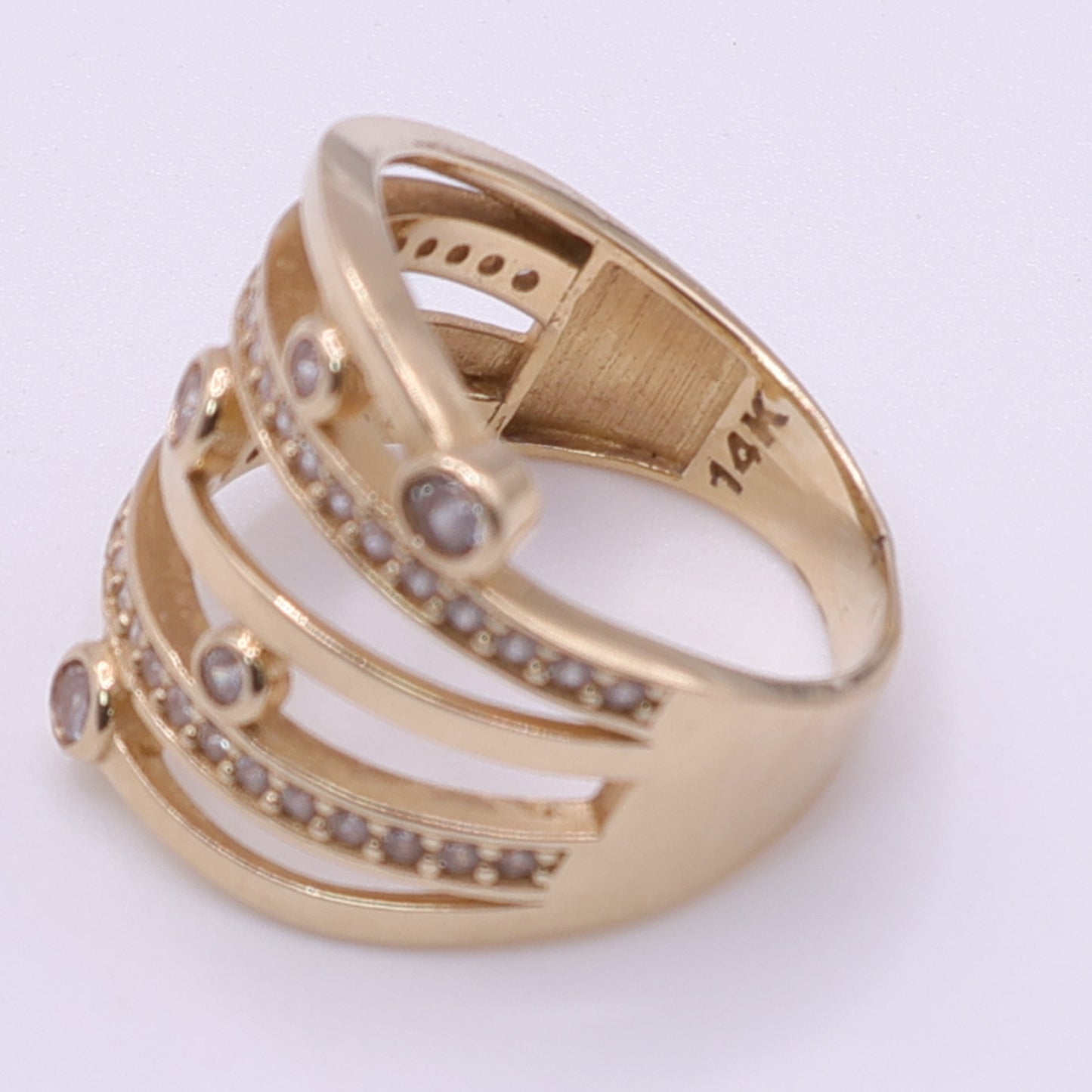 Second Hand 14ct Yellow Gold Clear Stone Multi Band Ring