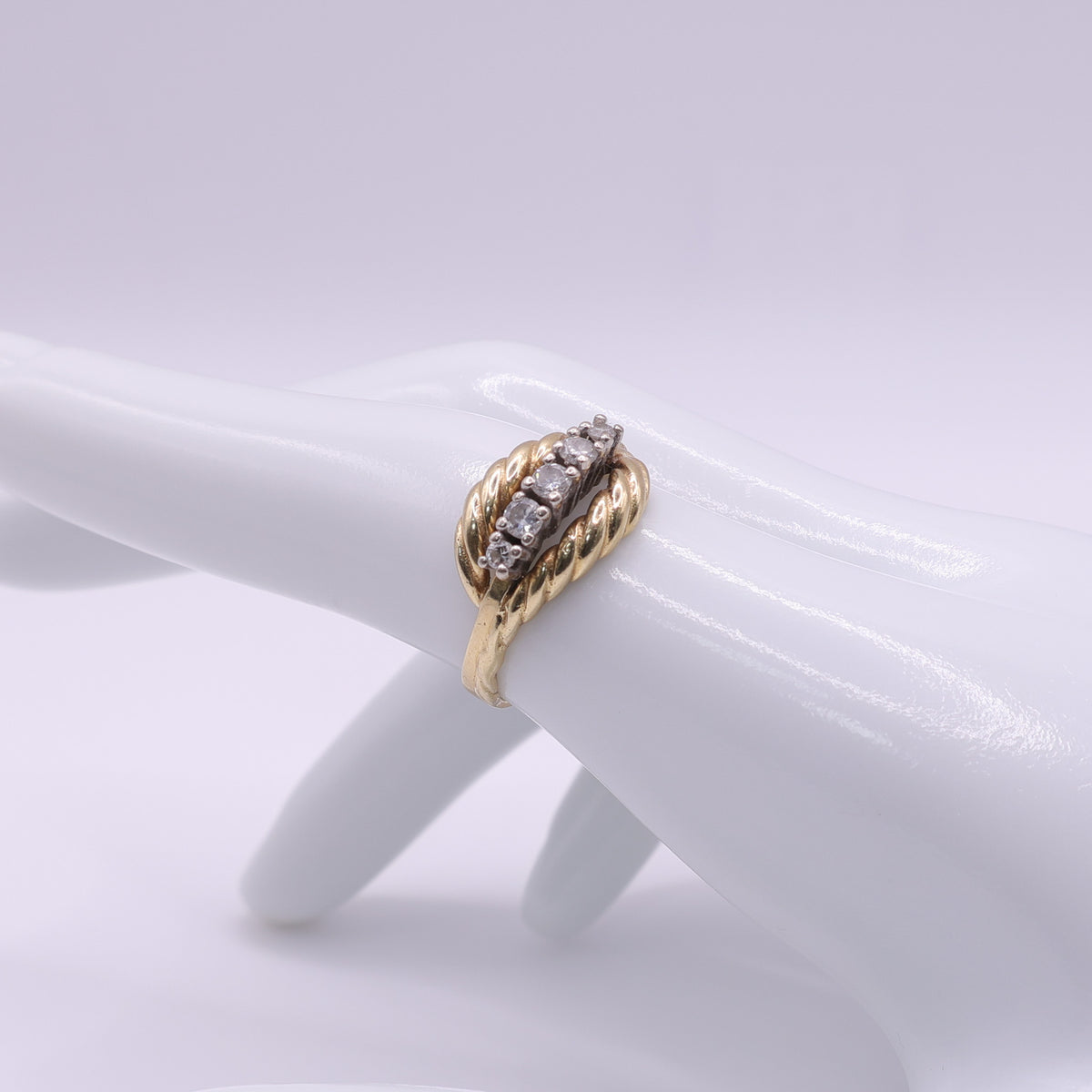 14ct Yellow Gold 0.28ct Diamond Rope Detail Ring
