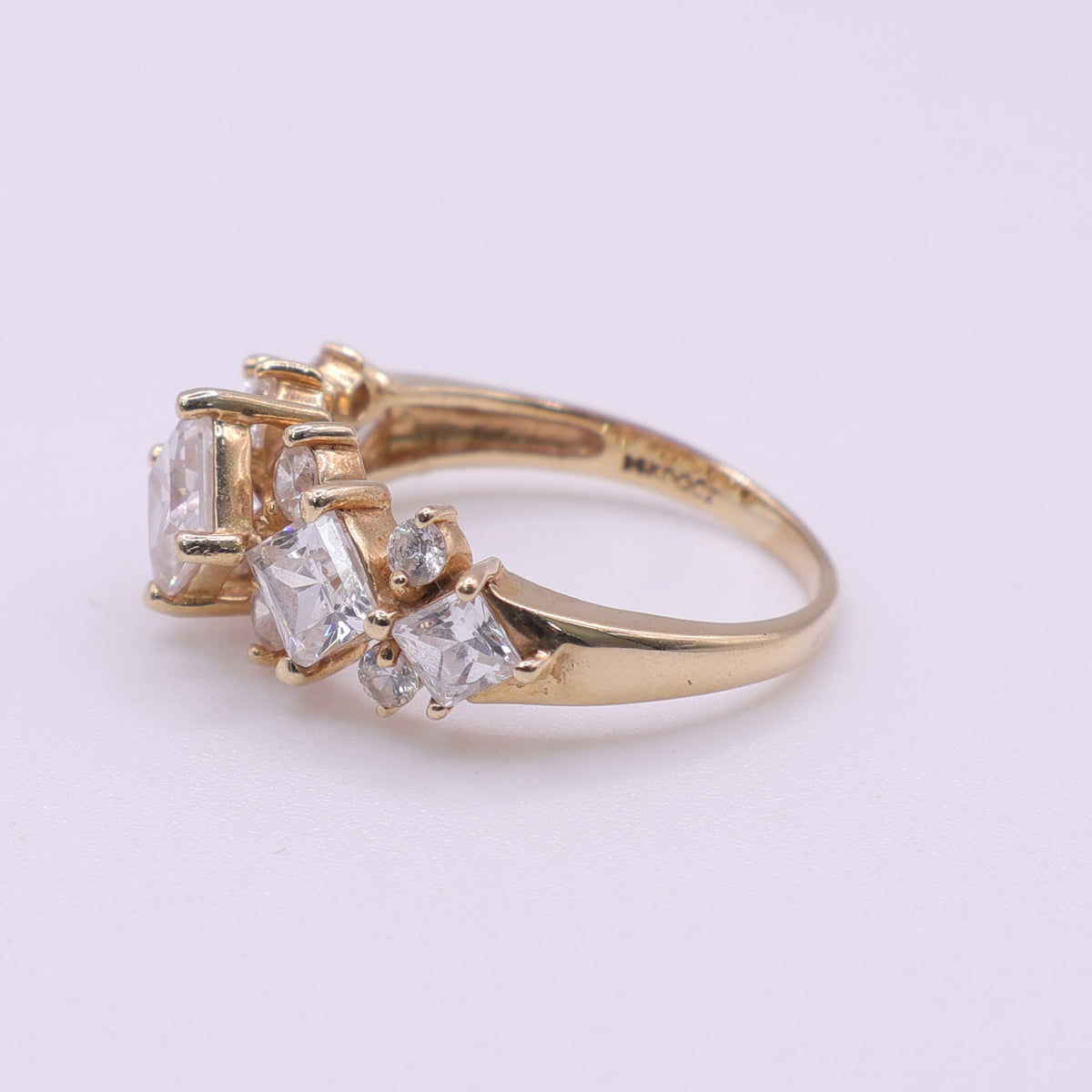 14ct Yellow Gold Ring with Princess and Round Cut Clear Cubic Zirconia Stones