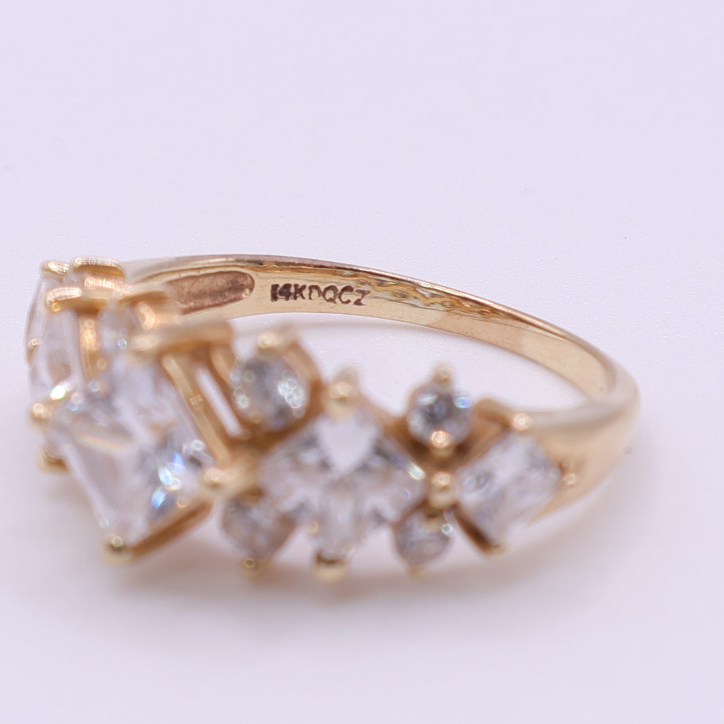 Second Hand 14ct Yellow Gold Ring with Princess and Round Cut Clear Cubic Zirconia Stones