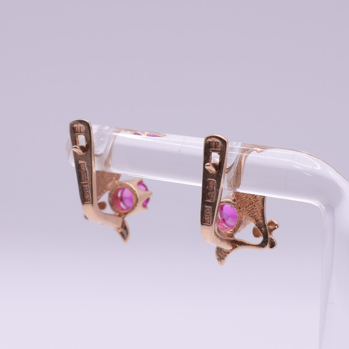 14ct Rose Gold Pink Sapphire Leaf Earrings