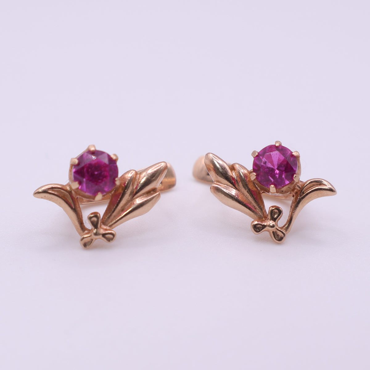14ct Rose Gold Pink Sapphire Leaf Earrings