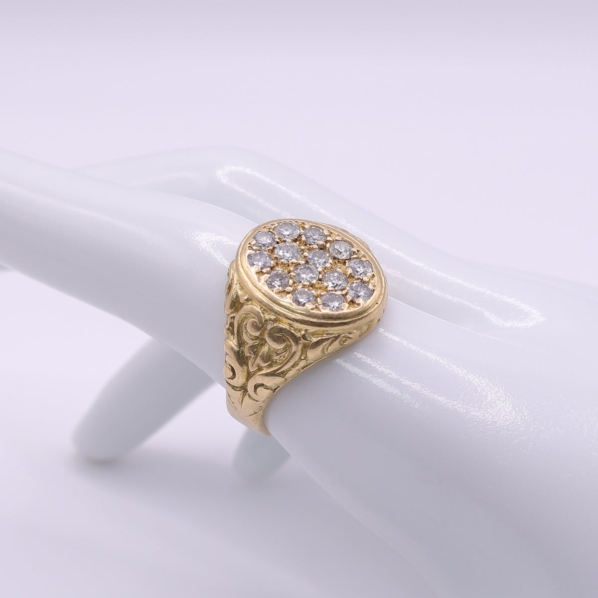 18ct Yellow Gold Gents Diamond Signet Cluster Ring