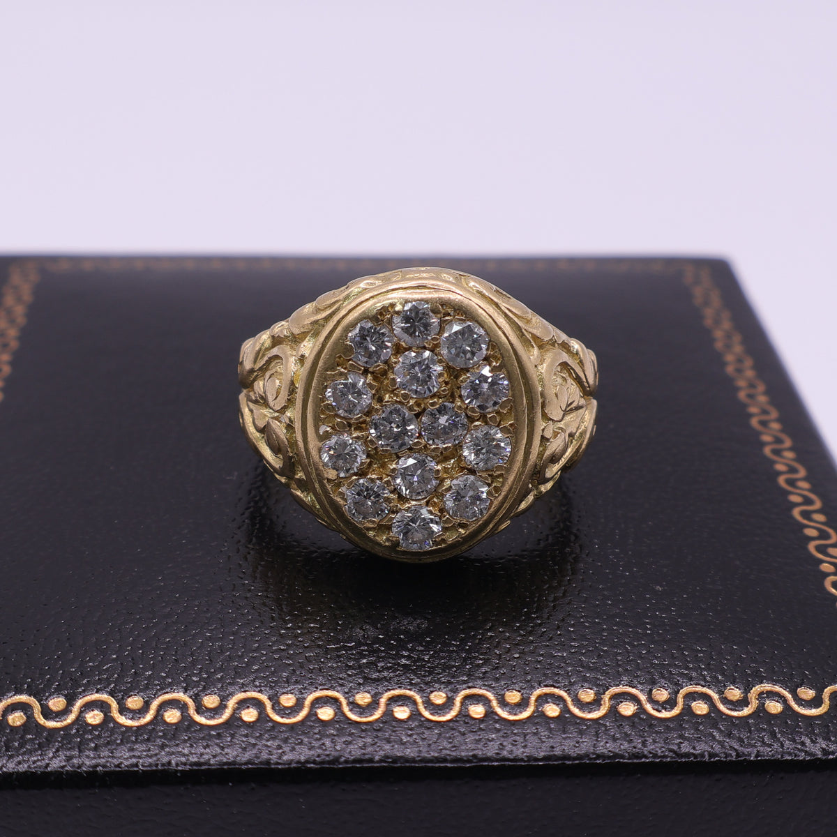18ct Yellow Gold Gents Diamond Signet Cluster Ring