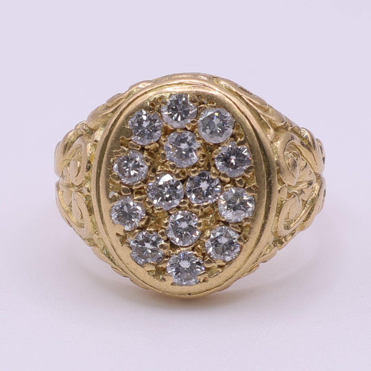 18ct Yellow Gold Gents Diamond Signet Cluster Ring