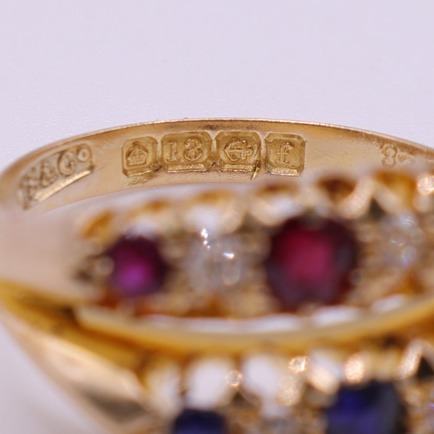 Second Hand 18ct Yellow Gold Ruby, Sapphire and Diamond Crossover Ring
