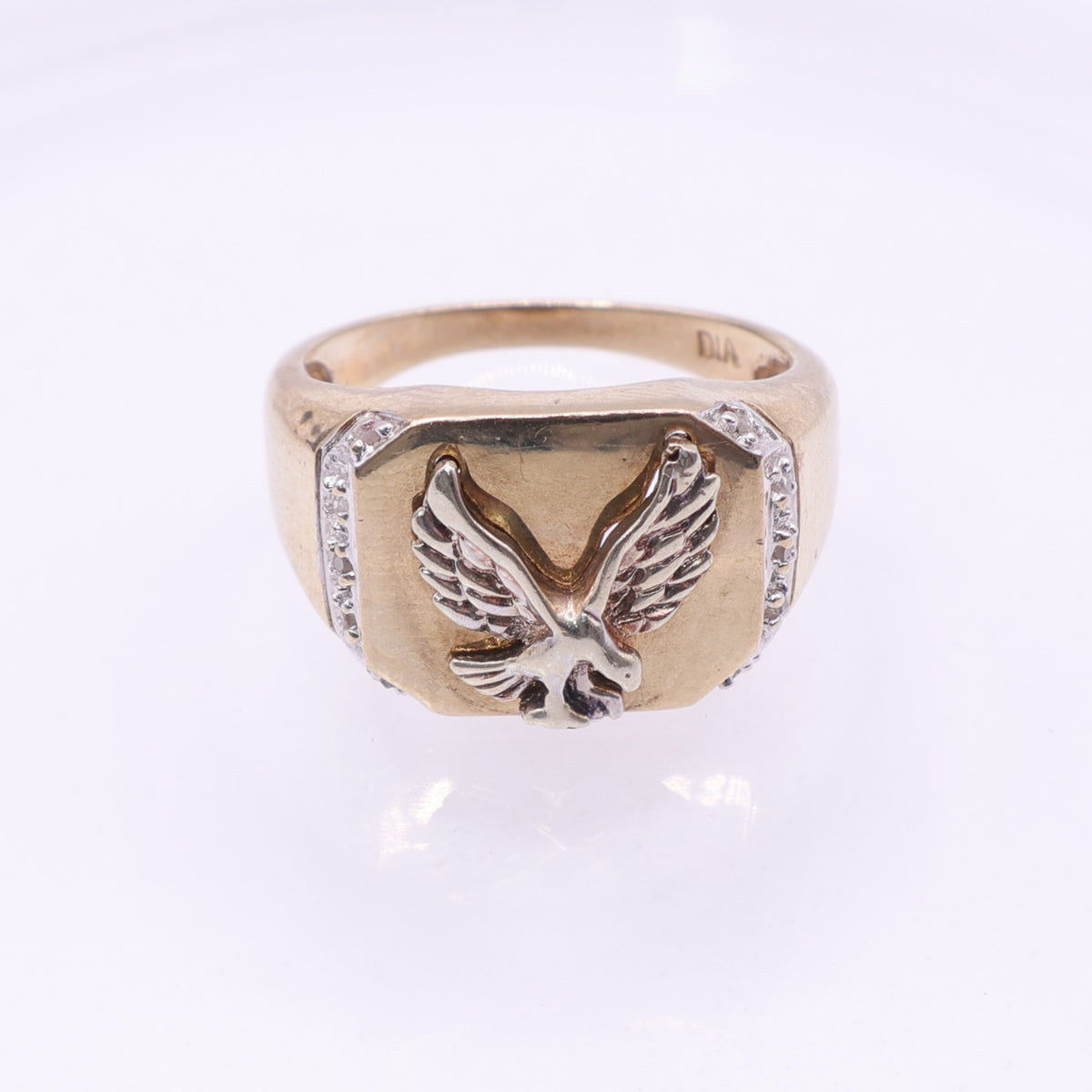 9ct Yellow Gold Eagle Signet Ring with Diamond Shoulders