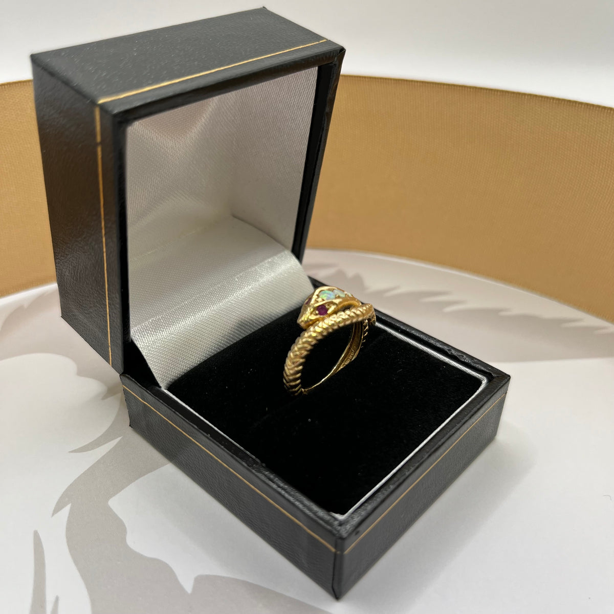 9ct Yellow Gold Opal and Ruby Snake Ring