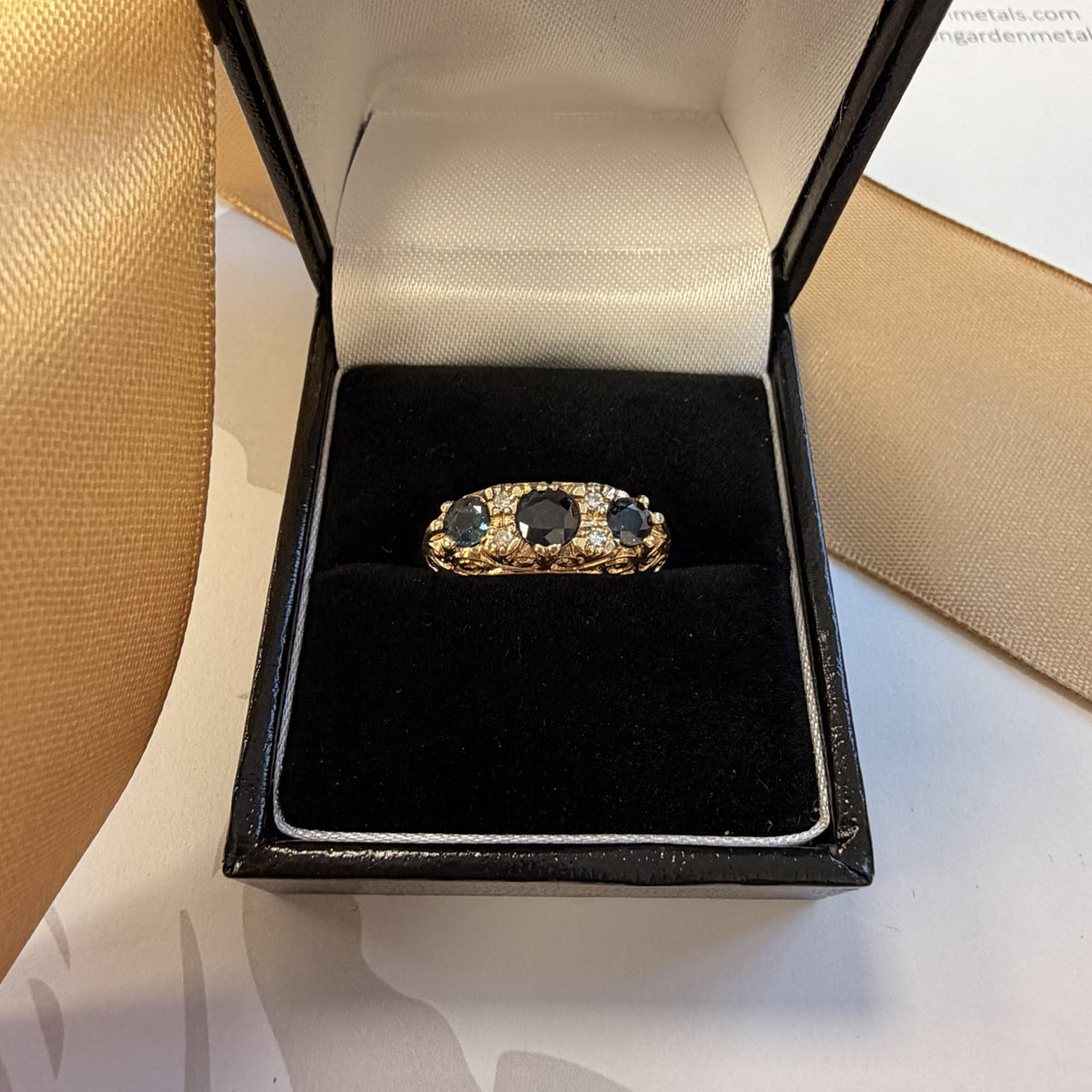 9ct Yellow Gold Ring with Blue Sapphires and Diamonds