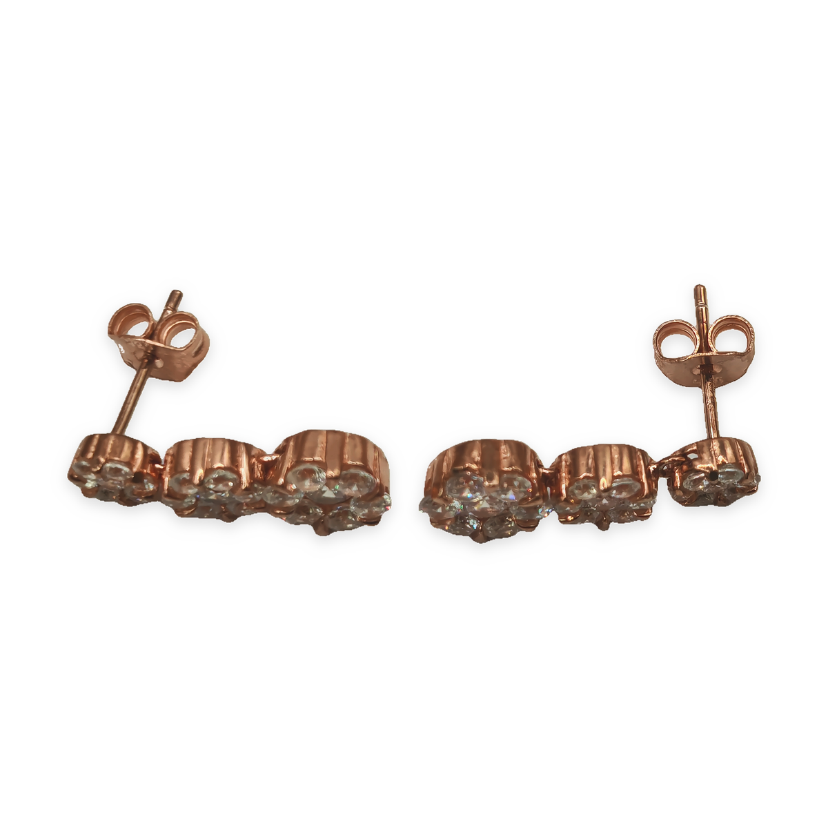 Rose Gold Tone CZ Triple Flower Drop Stud Earrings – view 5