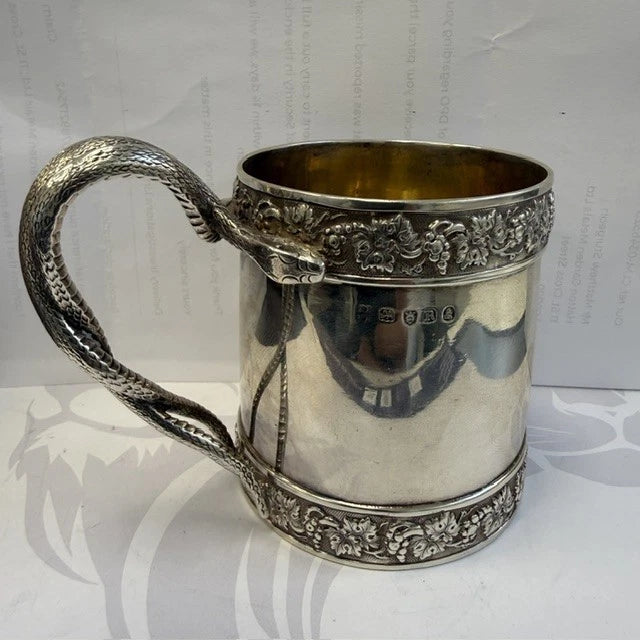 Georgian Sterling Silver Christening Mug Snake Handle Emes Barnard London 1812