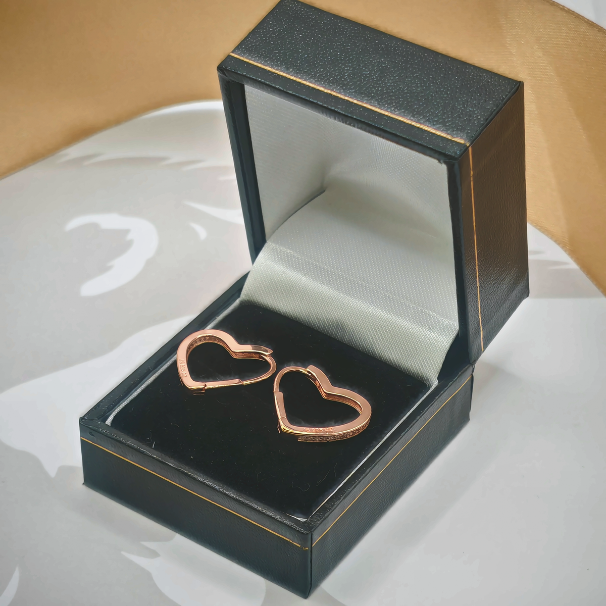 Sterling Silver Rose Gold Tone CZ Set Heart Shaped Hoop Earrings – view 3