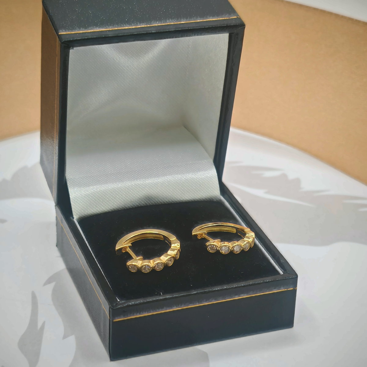 Yellow Gold Plated Cubic Zirconia Huggie Hoop Earrings – view 2