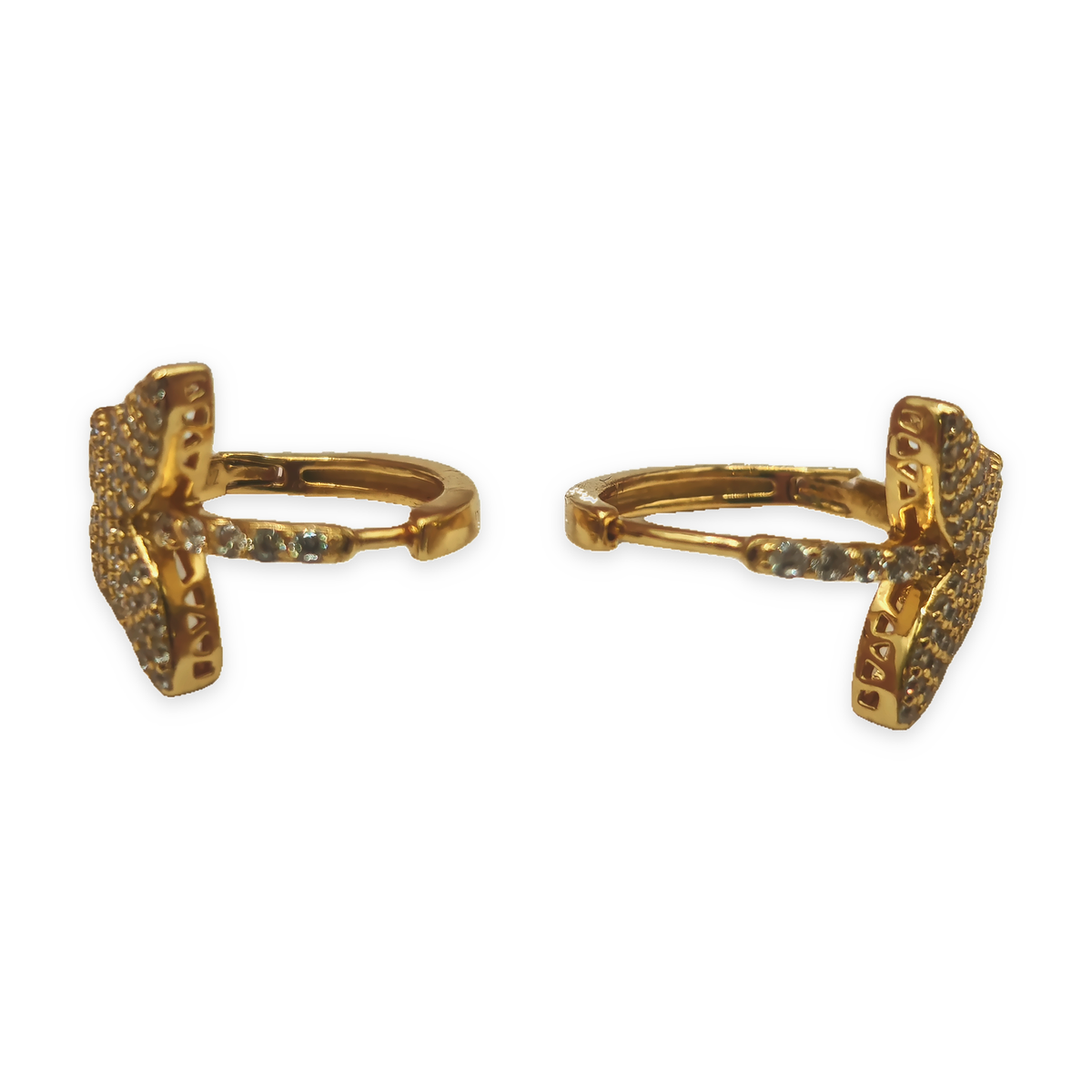 Yellow Sterling Silver Pavé Cubic Zirconia Butterfly Huggie Hoop Earrings – view 5