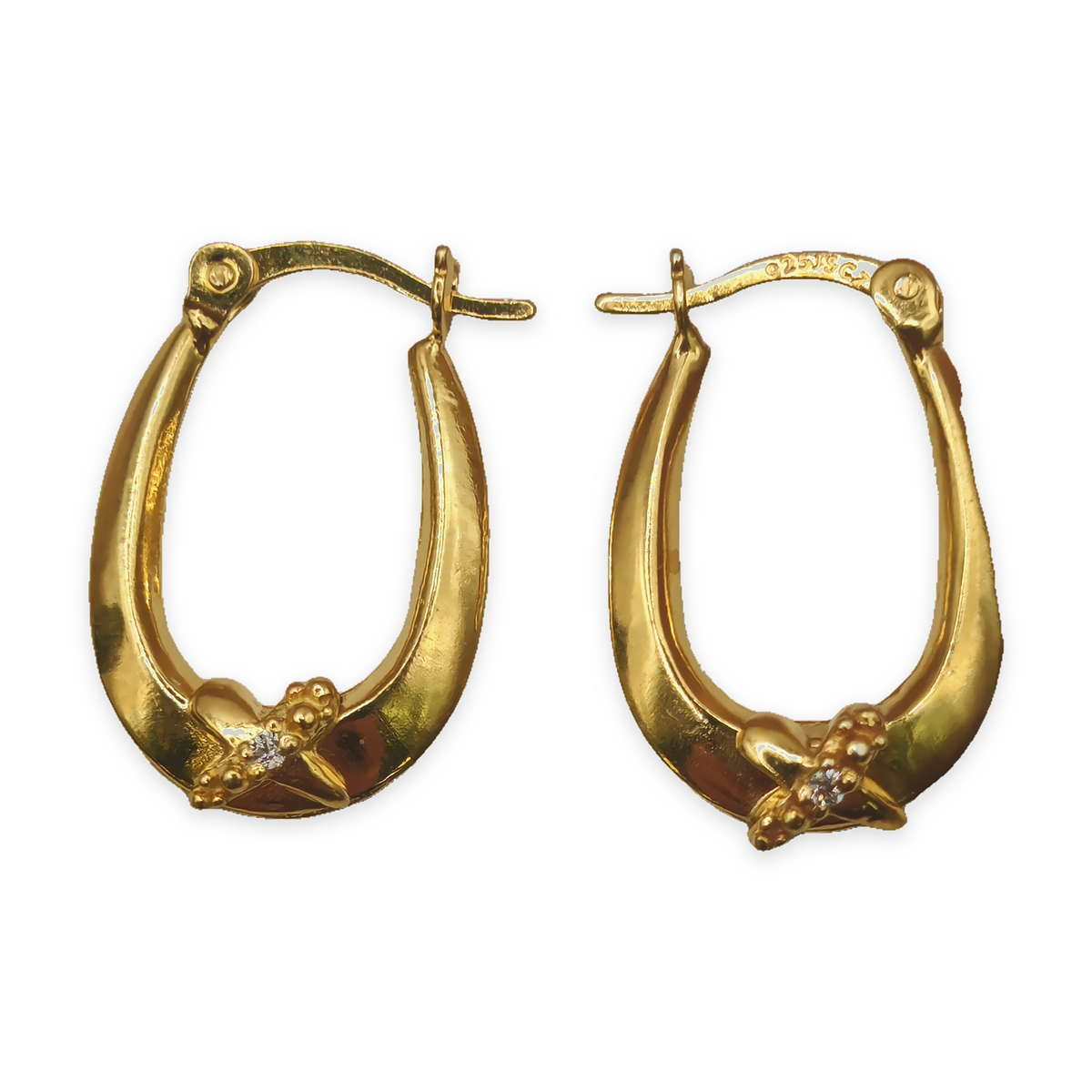 Yellow Sterling Silver Stone-Set Hoop Earrings – view 4