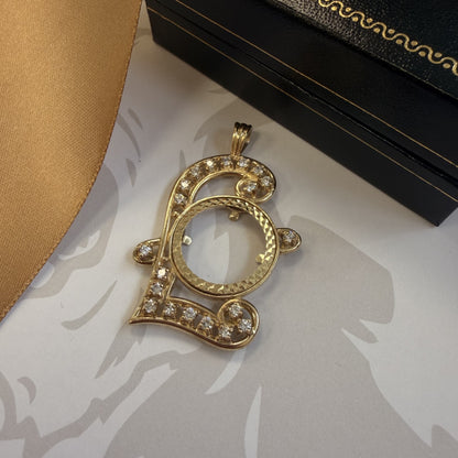 9ct Gold CZ Half Sovereign Pendant Mount