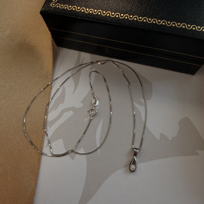 9ct White Gold Diamond Teardrop Pendant & Chain - 16 Inch