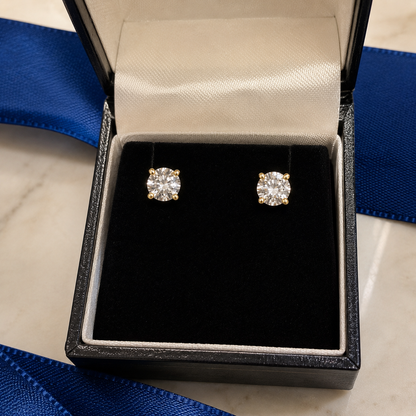 Yellow Gold 1.00ct Diamond Stud Earrings – G/SI Round Brilliant Cut Solitaire Earrings