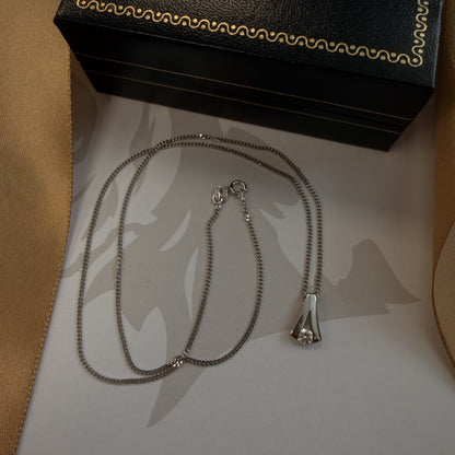9ct White Gold Diamond Drop Pendant & Chain - 16 Inch
