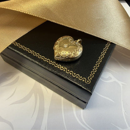 9ct Gold Diamond Locket Ornate Design