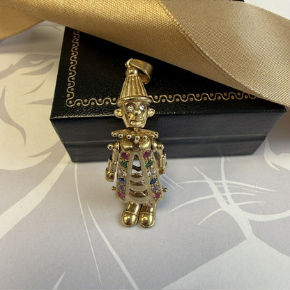9ct Gold Clown Pendant Moveable Gemset Clown