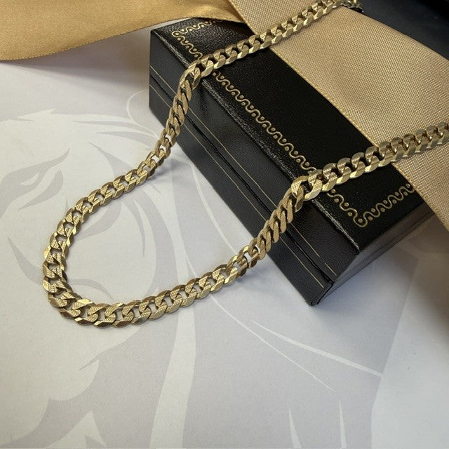 9ct Gold Diamond Cut Curb Chain Solid Gold - 18 Inch