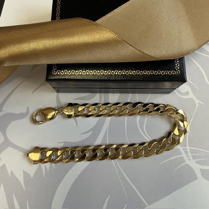 9ct Curb Bracelet Heavy Gents Curb Solid Gold Bracelet - 8.5 Inch