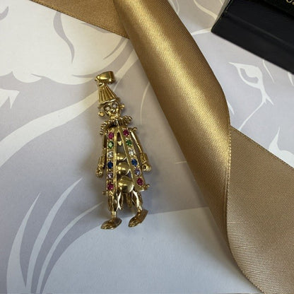 9ct Gold Clown Pendant Moveable Gemset Clown