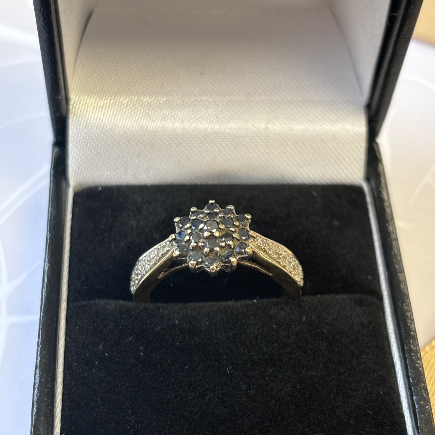 9ct Yellow Gold Black Diamond Cluster Ring