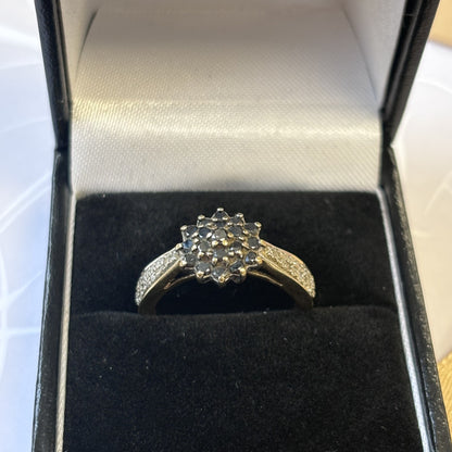 9ct Yellow Gold Black Diamond Cluster Ring