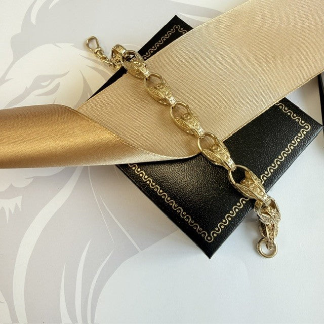 9ct Gold Tulip Bracelet Solid Gold Bracelet - 7.5 Inch