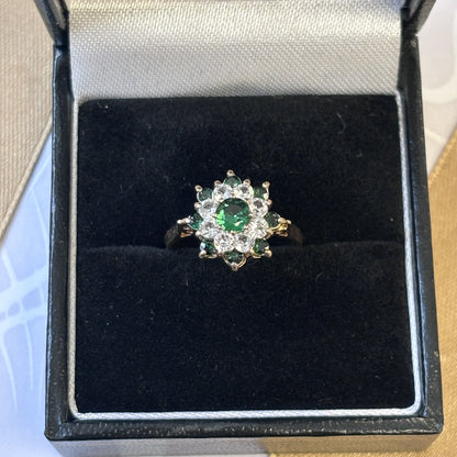9ct Gold Green Cubic Zirconia Cluster Ring