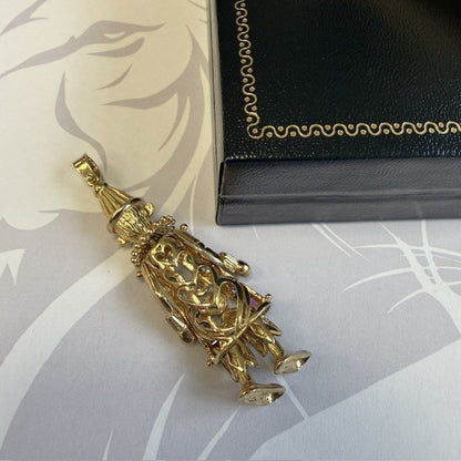 9ct Gold Clown Pendant Moveable Gemset Clown