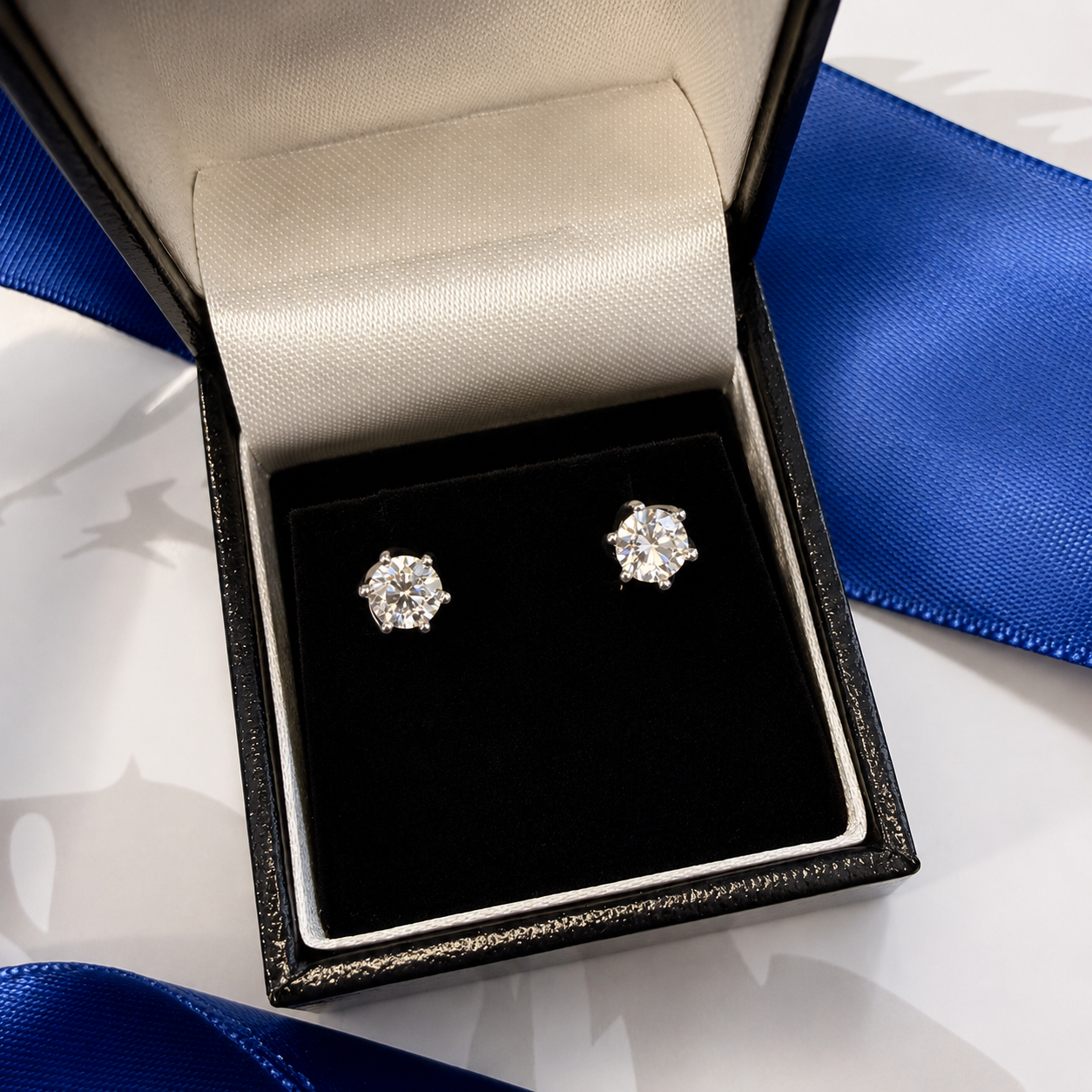 18ct White Gold 1.00ct Diamond Stud Earrings – G/SI Round Brilliant Solitaire Earrings