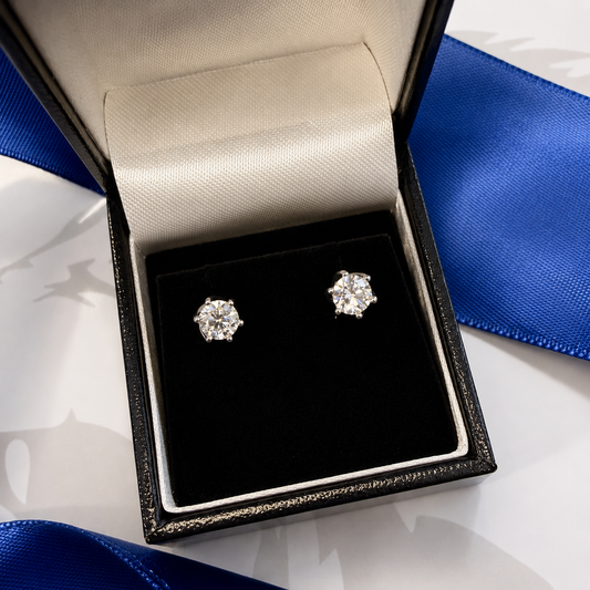 18ct White Gold 1.00ct Diamond Stud Earrings – G/SI Round Brilliant Solitaire Earrings