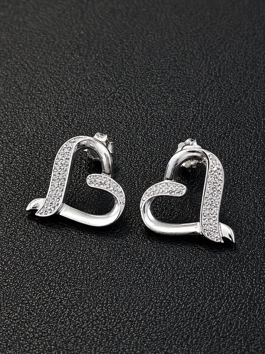 Sterling Silver CZ Heart Stud Earrings